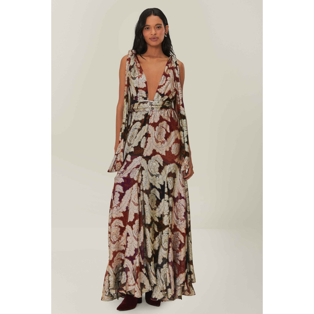 Anthropologie FARM RIO Sleeveless V-Neck Jacquard Lurex A-Line Maxi Dress M $448 - Picture 5 of 12